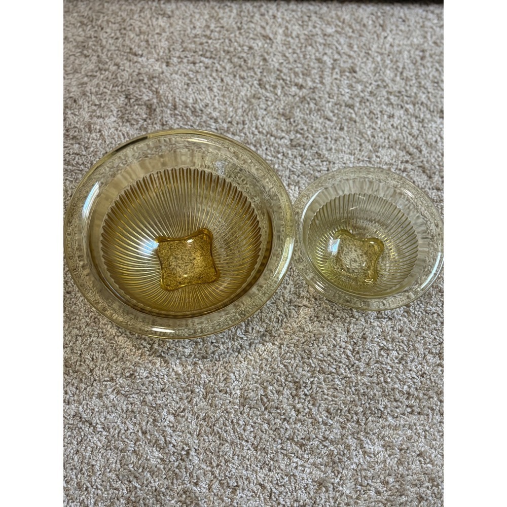 Amber Glass Ribbed Bowls Set of 2 Vintage Depression EraKitchenwarServing Dishes